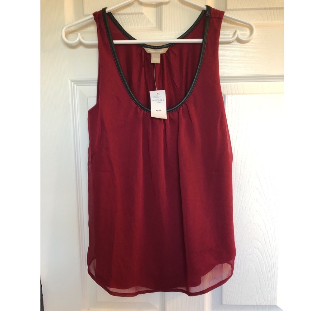 3 for 30 - Gap burgundy tank blouse with leather piping detail